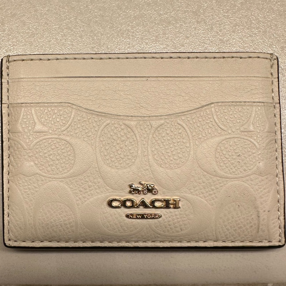 Coach Credit Card Holder Leather Crocco Cream/Grey(tinge) 5 slots + 1 in middle